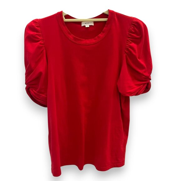 A.L.C Kati Ruched Puff Sleeve T-shirt Red - Picture 2 of 2